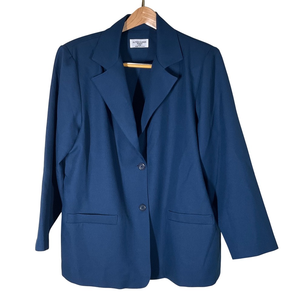 Vintage Alfred Dunner Blazer Woman 18W Blue Made in USA Shoulder Pads Career